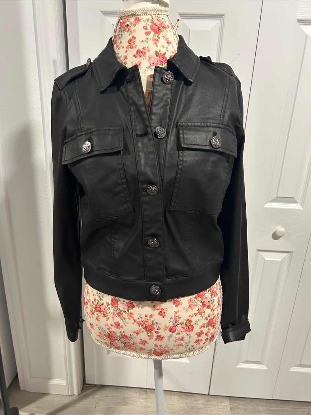 White House Black Market Black Military-Style Button Jacket